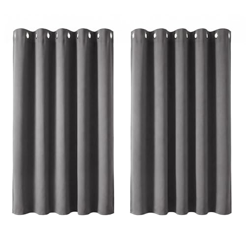 Image of Deconovo Super Soft Thermal Insulated Window Treatment Ring Top Blackout Curtains for Livingroom 66 x 54 Drop Inch Light Grey 2 Panels
