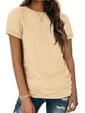 ATHMILE Summer Tops Womens Short Sleeve T Shirts Crewneck 2024 Summer Tunic Tops Fitted Shirts Basic Tee Trendy for Teens Cream