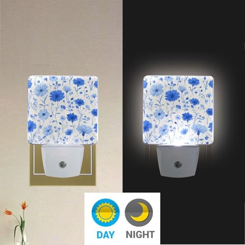 Lámpara de noche LED con sensor azul con flores miniatura 4