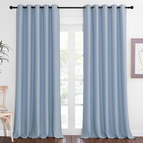 NICETOWN Blackout Curtain Drape for Bedroom - Light Reducing Thermal Insulated Solid Grommet Room Darkening Window Curtain 90 inches Long for Living Room (Vintage Blue, 1 Piece, W66 x L90)
