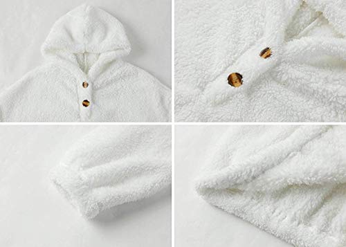 Kids Girls Fuzzy Fleece Pullover Hoodie Fashion Quarter-Button Sweatshirt Casual Cute Loose Outwear Coat Fall Winter Tops2