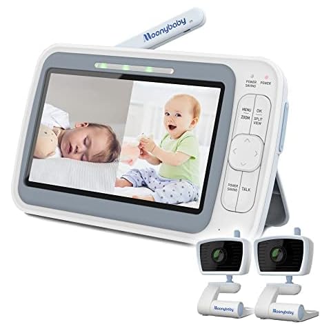 moonybaby EMF Reduction Baby Monitor with 2 Cameras, QuadView 40, 5 HD 720p Split-Screen, No WiFi, 20 Days Battery Life, 1000ft Range, 2-Way Audio, Lullaby, Temperature sensor,VOX/Voice Activation Cover