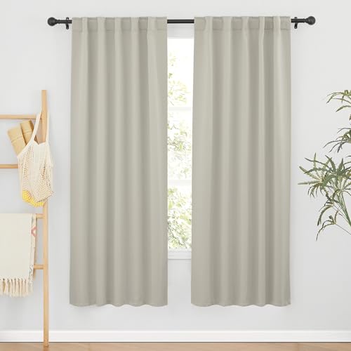 Image of RYB HOME Blackout Curtains for Living Room, Privacy Thermal Insulating Window Treatment Drapes for Bedroom Dining Home Office Basement, W 42 x L 72 inches, Natural, 2 Panels