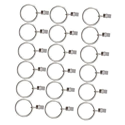 VINTORKY 18Pcs Metal Curtain Ring Clips Detachable Silver Curtain Hangers for Easy Installation Rods for Bathroom Bedroom and Living Room Decor