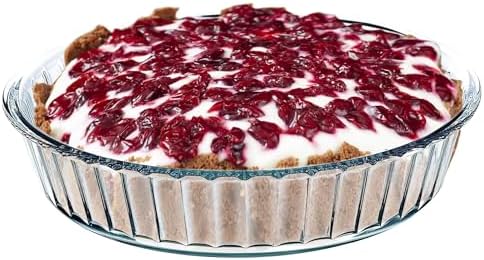 SIMAX Glass Pie Pan for Baking, 10.25 Inch Deep Round Pie Plate Dish Great For Apple, Pumpkin, Holiday Pies, Fluted Pie Holder, Oven Safe Tray, Borosilicate Glass Cake Tin