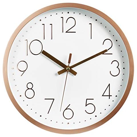 JUSTUP 12in Non-Ticking Wall Clock, Silent Battery Operated Wall Clock with ABS Frame HD Glass Cover for Kids Living Room Bedroom Kitchen School Office Decor (Rose Gold) Cover