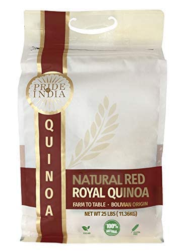 Natural Royal Bolivian Red Quinoa – Bolsas a granel de 25 libras – Granos enteros prelavados de sabor audaz 0.12 oz de proteína 0.11 oz de fibra –