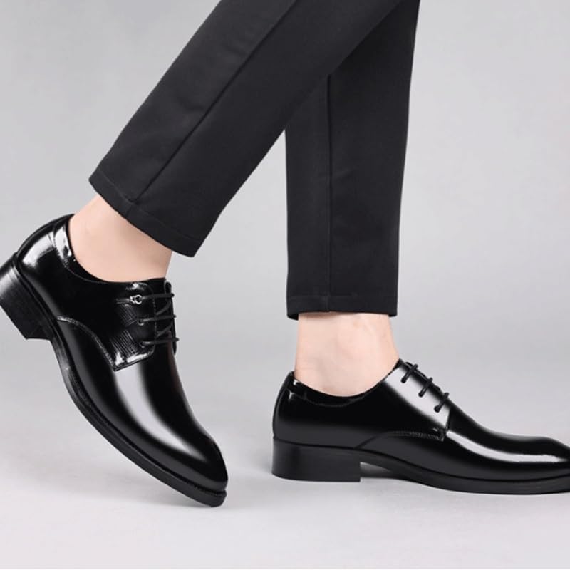 Men's Business Casual Leather Shoes British Pointed Toe Comfortable Lace-up Men Oxfords Dress Shoes Non Slip Lightweight Walking Shoes
