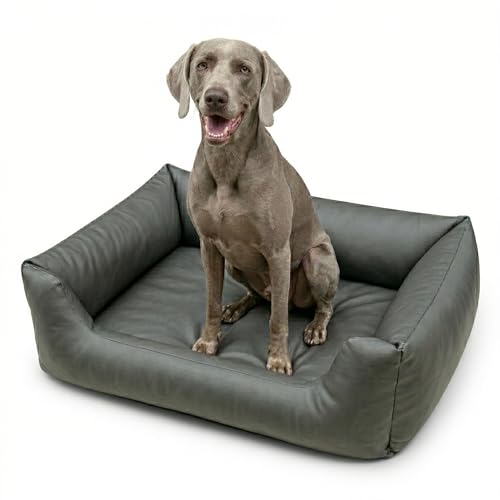 4L Textil Mario Wasserfestes Hundebett Aus Kunstleder - Hundekorb für Große und Mittelgroße Hunde - Hundesofa XXL Hundekissen (120x90x25 cm, Graphit)
