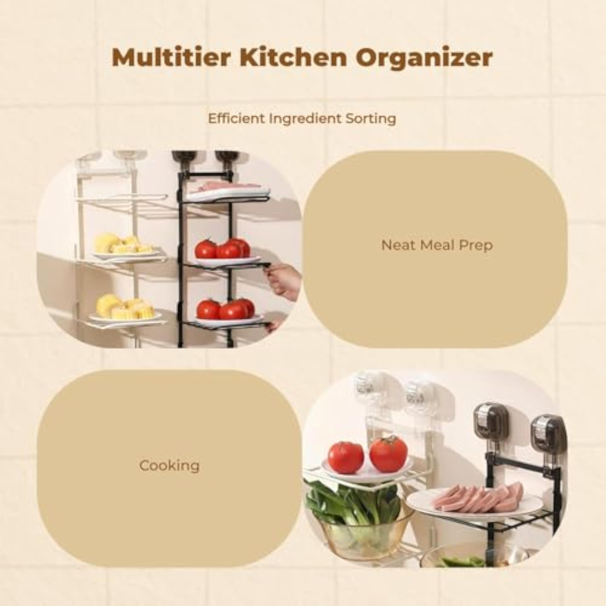 Foldable Kitchen Storage Rack Organizer, Matte White 2Pcs