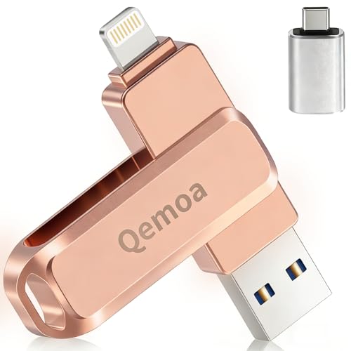 MFi Certified 64GB Flash Drive Photo Stick for iPhone, External Memory Photo Keeper Storage for Data Saver/Backup/Transfer Files/Picture/Video/iPhone/iPad/iOS/Android/PC (Pink) Available Space: ~58GB