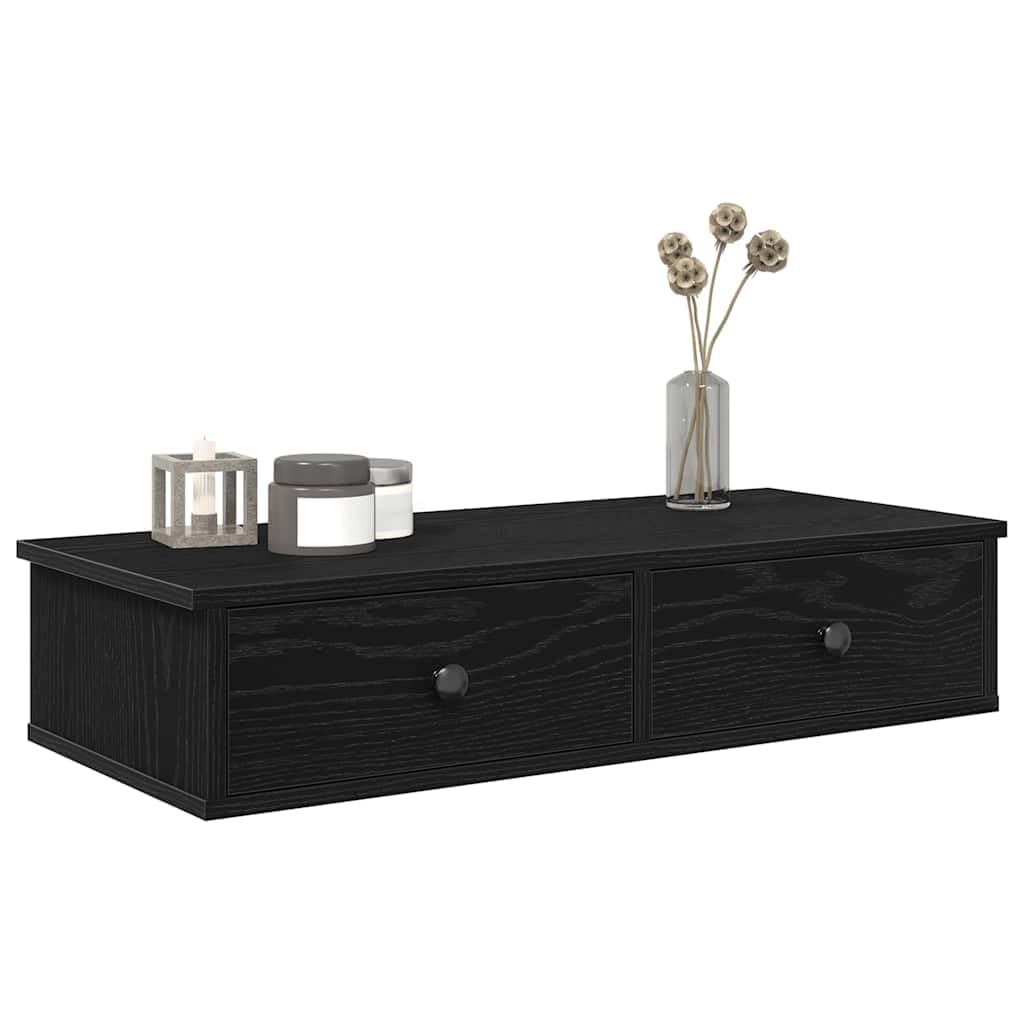 Generisch Wandregal mit Schubladen Schwarz 80x31x17 cm Holzwerkstoff,Möbel,Regalsysteme,Wandregale-859951