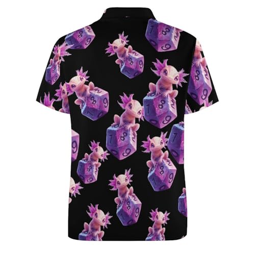 Axolotl with Dice Basic Polo Shirts for Men Button Down Collar Short Sleeve Golf Tees Tops4