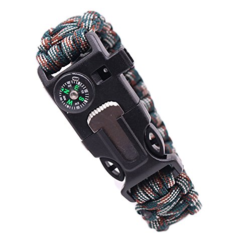 Haolong 5 In 1 Useful Outdoor Multifunctional Paracord Bracelet Survival Bracelet,Survival Kits with Reflective Strip Fire Starter Scraper Compass Whistle 2pcs
