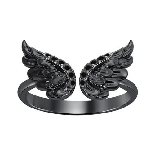 0.50 Ctw Round Cut Gemstone 14K Black Gold Over Angel Wings Wedding Ring For Women's