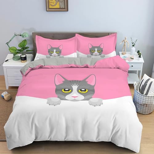 布団カバー 灰色の猫 布団セット 柔らかい 通気性 抗菌 防臭 防ダニ 四季通用 付き肌に優しいシワになりにくい ふとんセット (150x210cm) + 2 枕カバー (43x63cm)