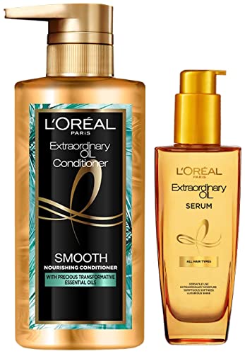 Image of L'Oreal Paris Extraordinary Oil Smooth Conditioner (Paraben Free) 440 ml| Nourishing Conditioner for Smooth & Straight Frizz-Free hair & L'Oreal Paris Extraordinary Oil Hair Serum, 100 ml