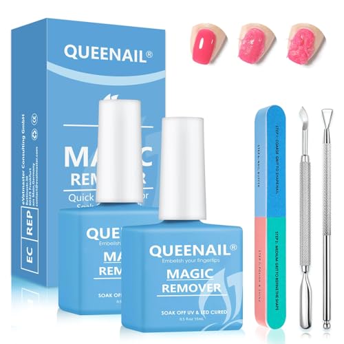 2 Pcs Gel Nail Polish 30ml Polish Remover Kit with 2 Gel Polish Scraper & 1 Nail File Fast Remover for Nails within 3-6 Minutes