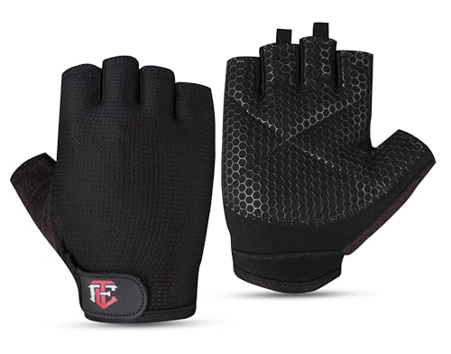 FIT TO LEAD TRADERS Hex Grip Gym Gloves – Anti-Slip, Breathable Mesh, Padded Palm & Wrist Support for Lifting, Cross Training Fitness Gloves (Black, X-Large)
