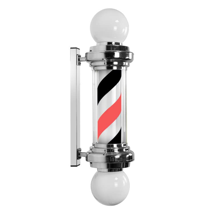 QIByING Barber Pole, 75cm LED Barber Pole Lamp for Beauty, Hair Salon, Barber Shop, Waterproof Wall Mounted Rotating & Illuminated LED Strips Lamp,silver,red black