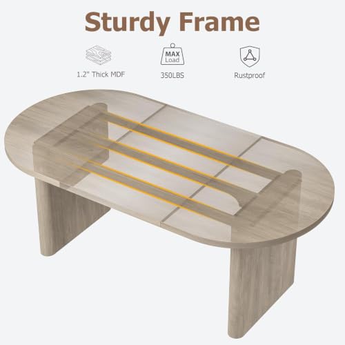 Image of IDEALHOUSE 70.8 inch Oval Dining Table for 4-8, Wood Kitchen Table with Double Pedestal Base, Spacious Dining Room Table for Kitchen, Living Room, Reception Area, Natural Finish, Gray