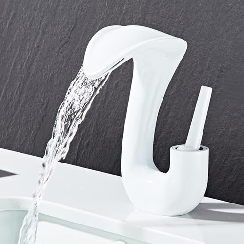 GLDYTVF Grifo de baño con Doble Control, Cascada, válvula de cerámica, Mezclador de Agua Caliente y fría, Mezclador Corto Blanco para Lavabo de tocador, para baños Modernos.