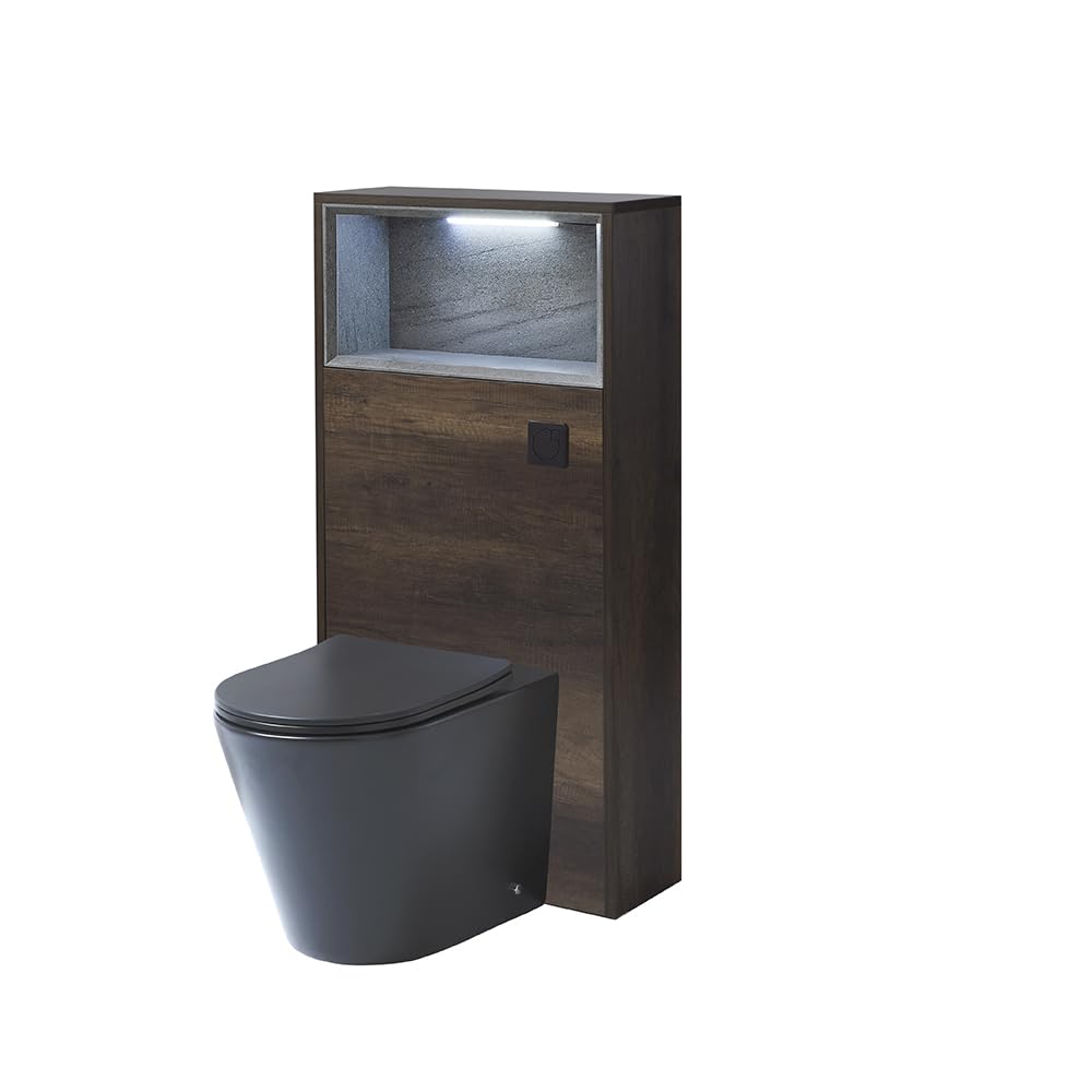 Milano Dark Oak Unit / Black Flush 600Mm Dark Oak Wc Unit Led Lit Shelf Graphite Toilet