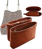 MTRSUE Samt Handtasche Organizer Einsatz, Taschen Former Einsatz, 2 Stück, Damen Taschen Organizer mit Metall-Reißverschluss für LV NeoNoe Noé Serie und mehr (Braun)
