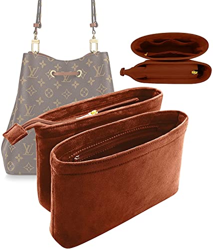 MTRSUE Samt Handtasche Organizer Einsatz, Taschen Former Einsatz, 2 Stück, Damen Taschen Organizer mit Metall-Reißverschluss für LV NeoNoe Noé Serie und mehr (Braun) Cover