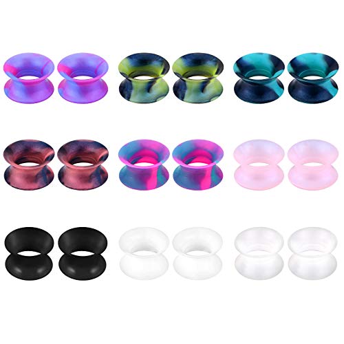 MODRSA 9 Pares Dilatador Oreja Silicona Doble Expansor Piercing Tunnel Plugs Flexible Estiramiento Piercing Dilatacion Oreja 12MM