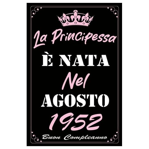 La Principessa È Nata Nel Agosto 1952: Idea Regalo di compleanno 71 anni per donne , signora, moglie, mamma, zia, nonna, sorella / Quaderno a righe"