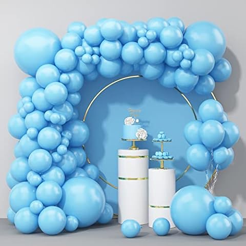 100Pcs Light Blue Balloons, Light Blue Balloon Garland Arch Kit 18/12/10/5 Inch Light Blue Latex Balloon Different Sizes for Birthday Wedding Baby Shower Graduation Gender Reveal Party Decoration Cover