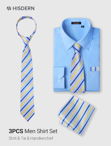 Image of HISDERN Mens Dress Shirt with Tie Pocket Square Set Classic Button Down Shirt Matching Tie Long Sleeve Shirts