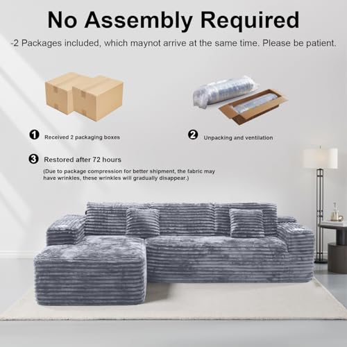 Image of Cloud Sectional Couch with L-Shape Chaise, Modern Modular Sofa with Deep Seat, Built-in Cup Holder & Storage Pocket for Living Room Bedroom, No Assembly Required (Light Gray, Right Facing Chaise)