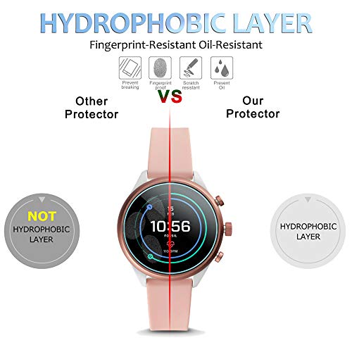 Diruite 3-Pack For Fossil Sport 41Mm 2018 Gen 4 Screen Protector Tempered Glass For Fossil Sport 41Mm Gen 4 Smartwatch [2.5D 9H Hardness] [Anti-Scratch] [Bubble-Free] #TOP4