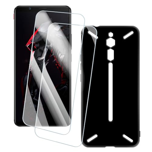 OAGELIM 2er Pack Bildschirm Schutzfolie + Hülle Kompatibel mit ZTE Nubia Red Magic Mars RNG (6 Zoll) Künstlerisch Bedruckte Hülle & Gehärtetes Glas Kratzfest (Schwarz)