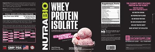 NutraBio Whey Protein Isolate Supplement – 25g of Protein Per Scoop with Complete Amino Acid Profile - Soy and Gluten Free Protein Powder - Zero Fillers and Non-GMO - Strawberry Ice Cream - 2 Lbs - Thumbnail 7
