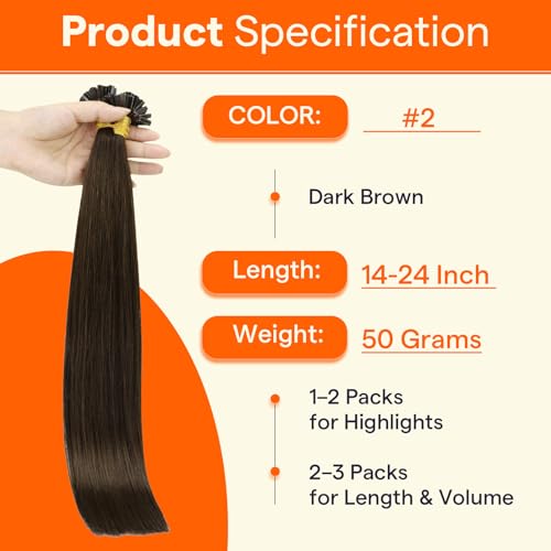 Image of Full Shine K Tip Hair Extensions Human Hair 18 Inch 50s Color 2 Dark Brown