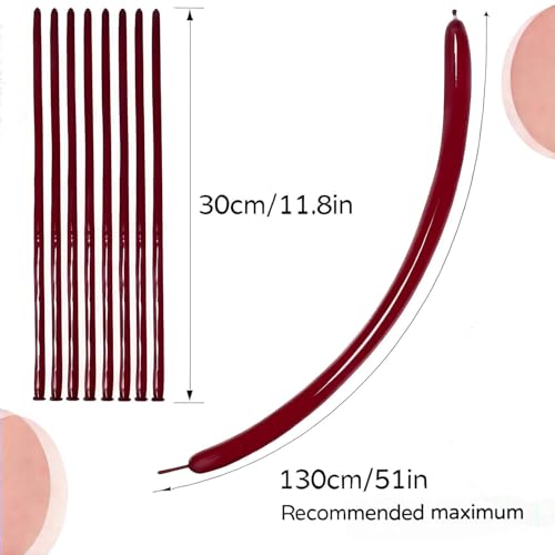 Image of 260 Burgundy Long Balloons for Balloon Garland Thickening Skinny Latex Twisting Animals Modeling Christmas Birthday Wedding Party Festival Decorations 100pcs