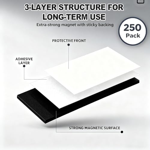 Image of Macarrie 250 Pcs 4 x 6 Adhesive Magnetic Sheets with Adhesive Backing Cuttable Magnetic Paper Stickers Flexible Peel and Stick for Picture Crafts Die Storage Photos