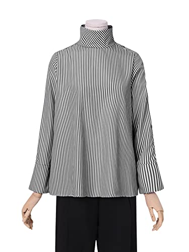 Zanzea Women's Striped Blouses Mock Neck Long Sleeve Button Casual Loose Elegant Chiffon Tops Black 3X-Large #TOP3