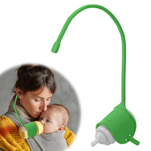 Canela Cane Adjustable Baby Bottle Support for Parents Comfort Feeding Aid Non-Slip Silicone Holder Fits Standard & Wide-Neck Bottles(Green)