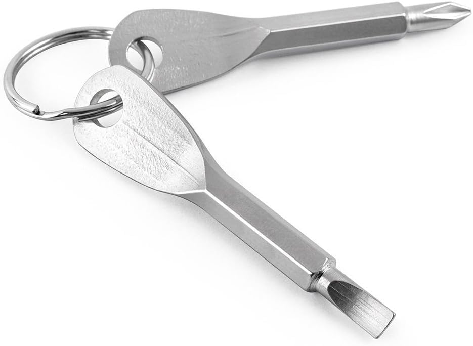 Stainless Steel Mini Slotted Screwdriver Key Shape Keychain Pocket Repair Tool EDC Outdoor Multifunction KeyChain Silver Ring Black Phillips Cross Tool Keychain Easy To Carry [ 7x1x1 CM ](1 PCS)-picture-23
