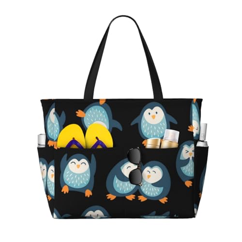 Grand sac de plage pingouins pour femme : grand fourre-tout à poignées
