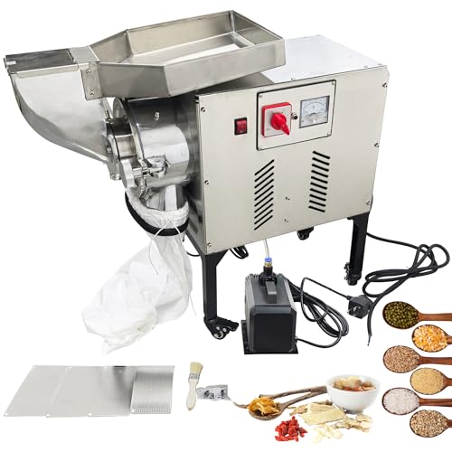 HayWHNKN Commercial Herb Grinder, Horizontal Continuous Feeding Hammer Mill Grinder & Pulverizer, 60-180 Mesh Fineness, 1-60kg/h, Water-Cooled 220V 3.5KW Pulverizer for Grain Spice Herbs Seasoning