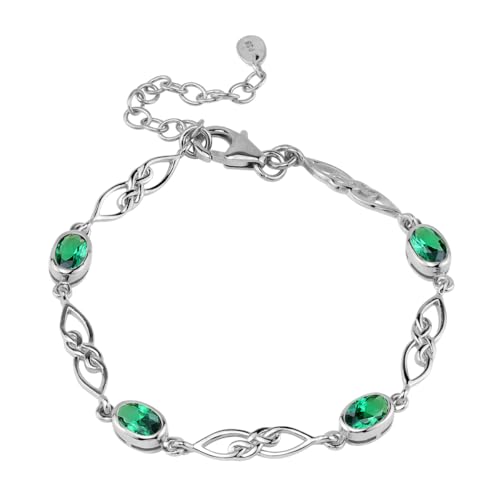 Image of Silvershake Birthstone Gemstones White Gold Plated or Yellow Gold Plated 925 Sterling Silver Scroll /Filigree Celtic Knot Weave 7.25 to 8.75 Inch with Adjustable Extension Bracelet Jewelry for Women