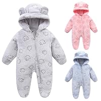 Fnaobai Neugeborenes Winter Schneeanzug Baby Mädchen Junge Bärenohr Fleece Kapuzenstrampler Kleinkind Footie Jumpsuit Oberbekleidung Mäntel (Grau, 60CM(3-6M))