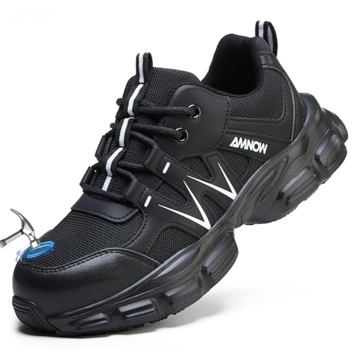 Image of Hogent Steel Toe Shoes for Women Men Wide Non Slip Work Sneakers Indestructible Shoes Lightweight Breathable Construction Sneakers Puncture Proof Ergonomic Design