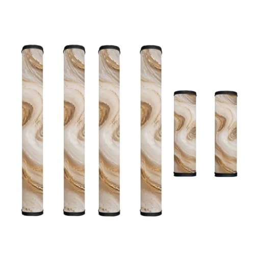 Image of Refrigerator Door Handle Covers Set of 6 Kitchen Electrical Appliance Decor Handles Keep Clean Anti-Slip Fridge Accessories Home Decor, Gold Beige Marble Print