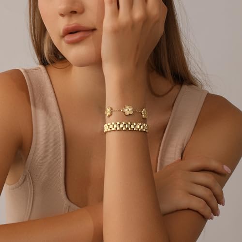 Stackable Four Leaf Clover Bracelets for Women, 18K Gold Plated Bangle Bracelets Set, 2 Pcs Charm Jewelry Gifts2